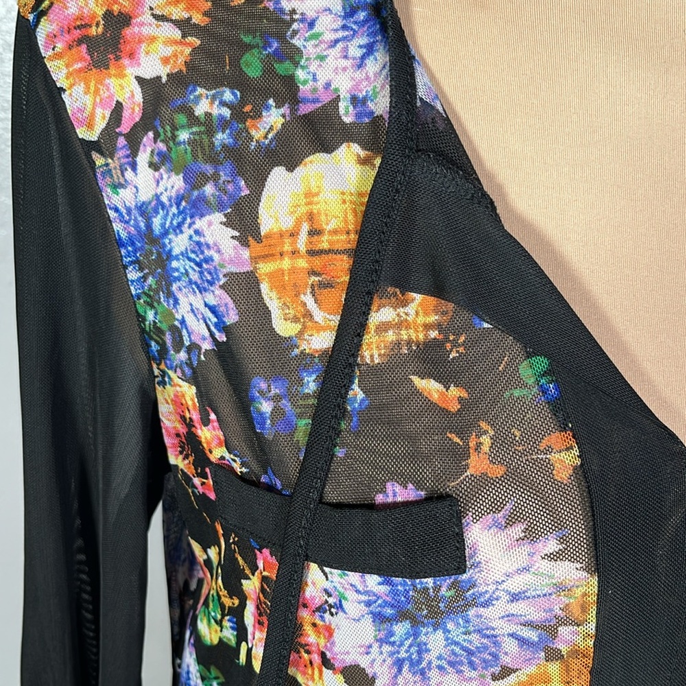 Sheer Mesh floral print drawstring top sz S | whimsigoth feminine grunge Y2K - Picture 7 of 10